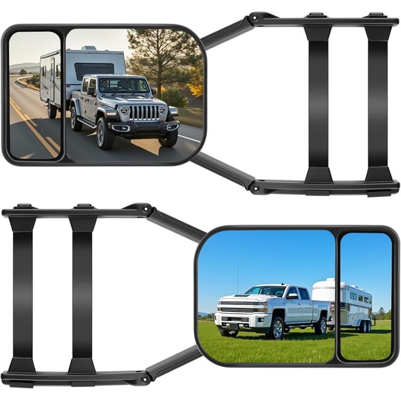 1 Pair 360 Degree Rotation Adjustable Dual View Tow Mirrors Towing Mirror Extensions for Car Truck Trailer Auto Caravan