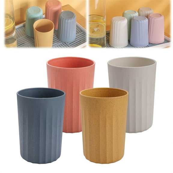 10 OZ Wheat Straw Cup with Smooth Lines HYG Lightweight Plastic Drinking Cup Unbreakable Tumblers Reusable Toothbrush Cup for Water Juice Tea, Home Party Picnic Supplies (4 Pcs Multicolor)
