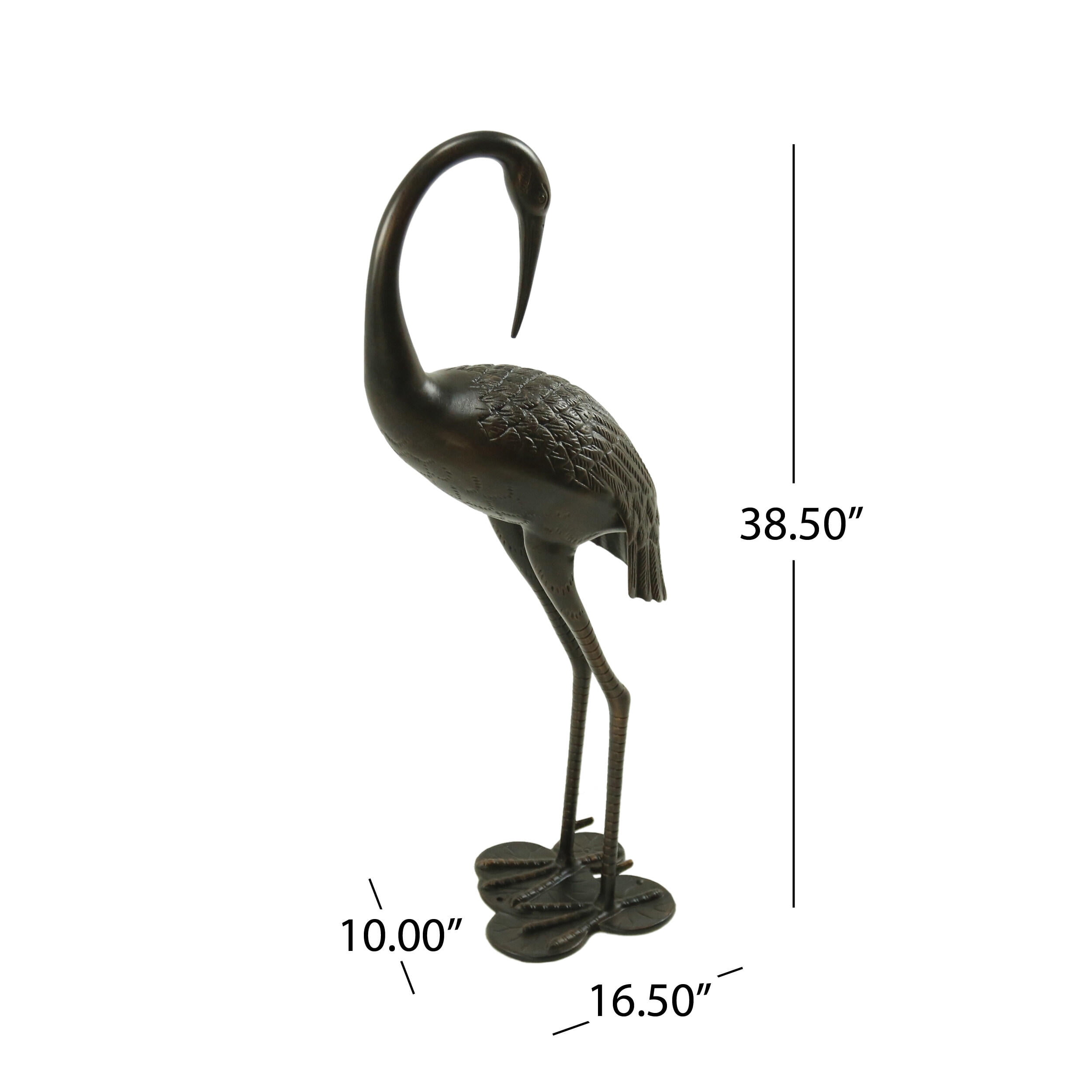 38.5" Antique Bronze Aluminum Crane Statue, Outdoor Garden Decor - Rust-Proof Patio Fountain Sculpture