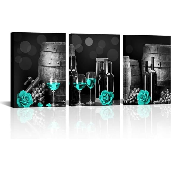 Hieng Blue Wine Kitchen Decor Royal Blue Wall Art Picture Wine Glass Canvas Art for Kitchen Dinning Room Chateau Wall Decor(only canvas)