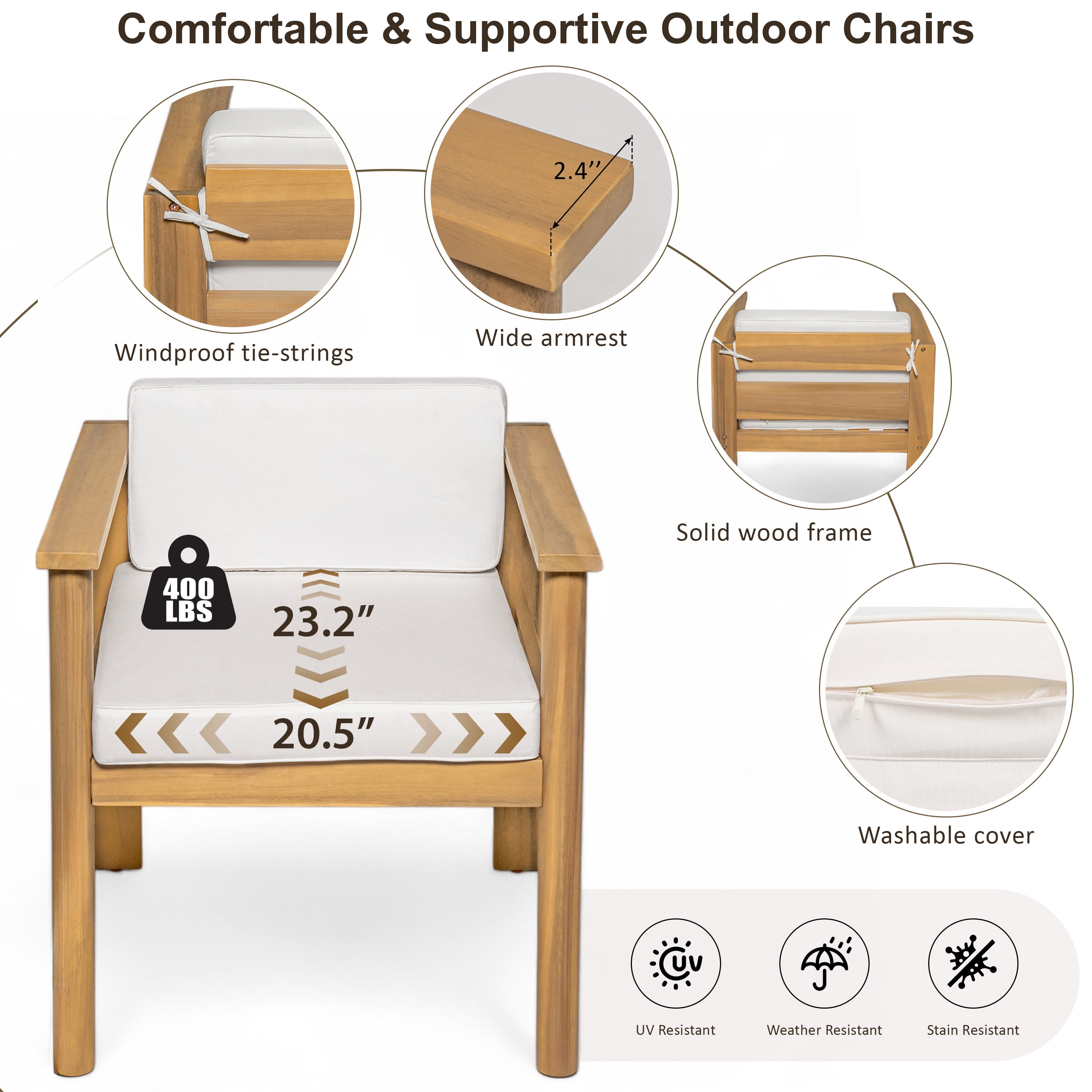 Harper & Bright Designs Wood Patio Dining Table Set for 6, Outdoor All-Weather Patio Dining Furniture with Rectangle Table and Chairs Set with Removable Cushions for Garden, Beige, Light Teak