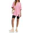 thumbnail image 5 of Solid Raglan Sleeve Women Crewneck Loose T-shirt Split Sport Oversize Tee Tops, 5 of 6