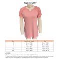 thumbnail image 3 of Ficarrico Mujer Cuello En V Camiseta Casual Manga Corta Plisada Fruncido Color Puro Verano Jersey Top Rosa Claro XXL, 3 of 3
