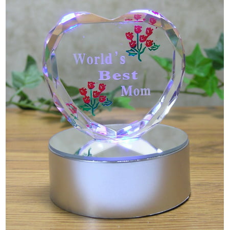 Light up LED Heart for Mom - Worlds Best Mom - Etched Glass Heart on LED Lighted Base - Gifts for Mom - Mom Gifts, WORLDS BEST MOM GIFT. Show mom you care.., By Banberry