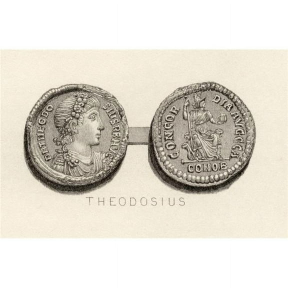 Solidus Coin From The Time Of Theodosius The Great  Flavius Theodosius A.D. 347-395. Roman Emperor. Print