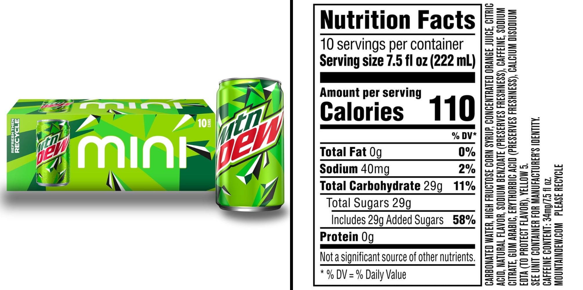 Mountain Dew Soda Mini Cans 7.5 fl oz Pack of 10 & Coke Zero Sugar Cola Soda 12 fl oz 12 Pack