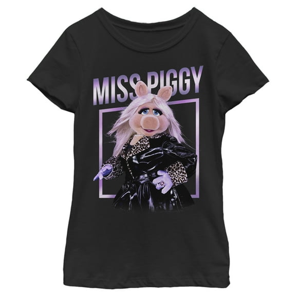 Girl's The Muppets Miss Piggy Glamourous Graphic Tee Black Small