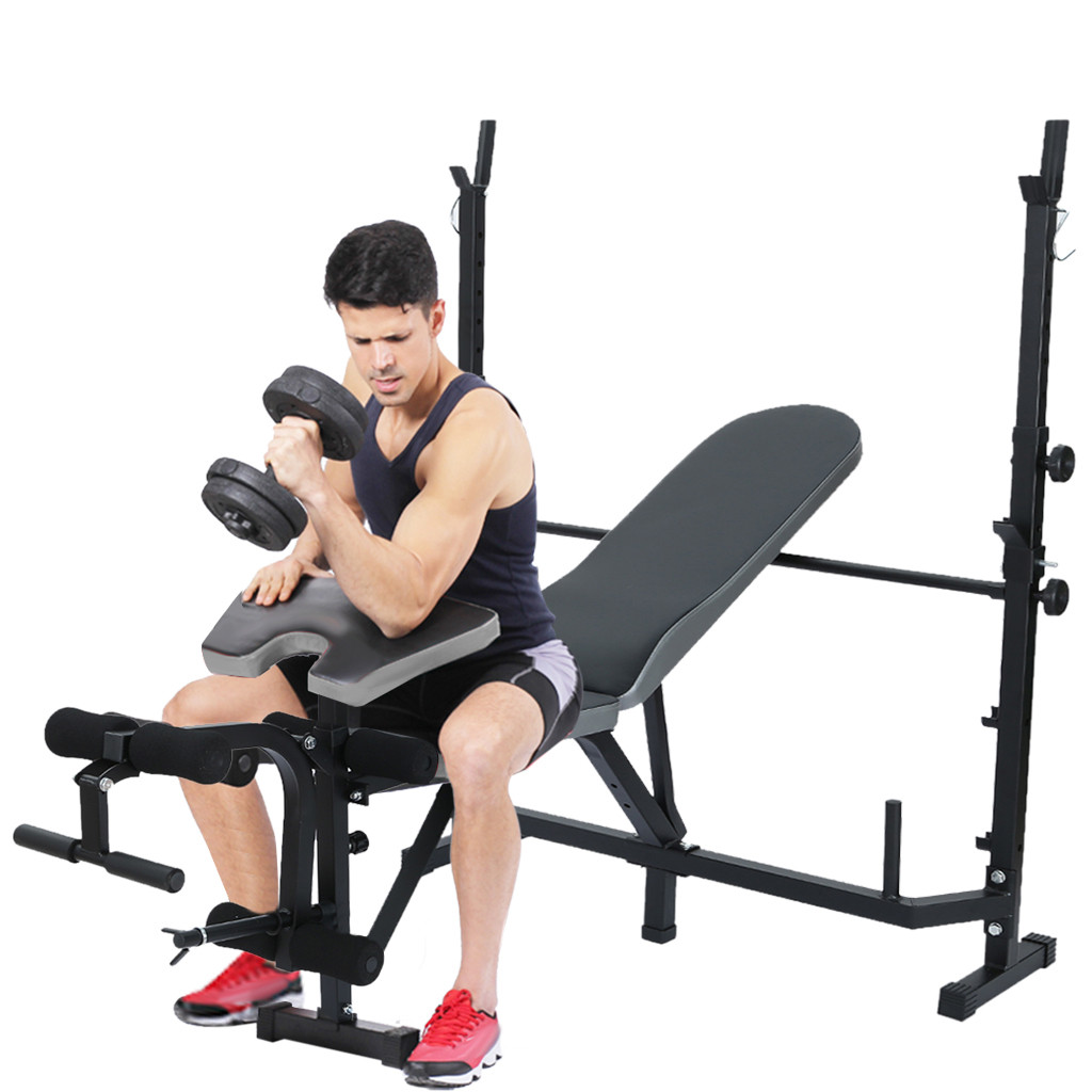 Dumbbell Bench Weightlifting Bench Multifunctional Home Gyms Fitness Machine with Preacher Curl Leg &Crunch Handle 