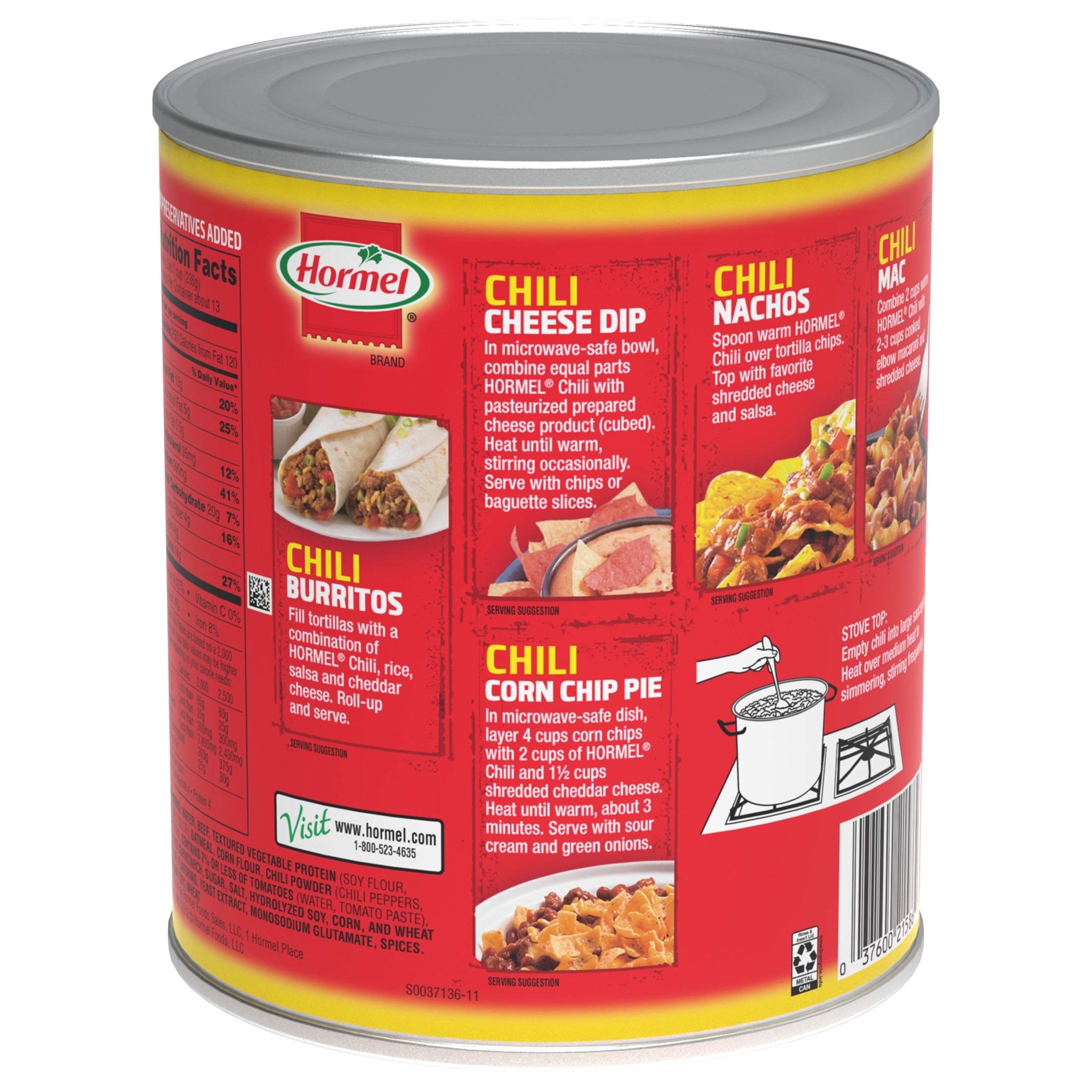 (2 pack) HORMEL Chili, No Beans, Shelf-Stable, Large 108 oz Steel Can