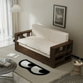 thumbnail image 2 of Spaco 3-in-1 Convertible Sleeper Sofa Bed,Modern Velvet Loveseat Couch with Pull Out Bed,Small Love Seat Futon Sofa Bed with Convertible Office Desk,Beige, 2 of 12