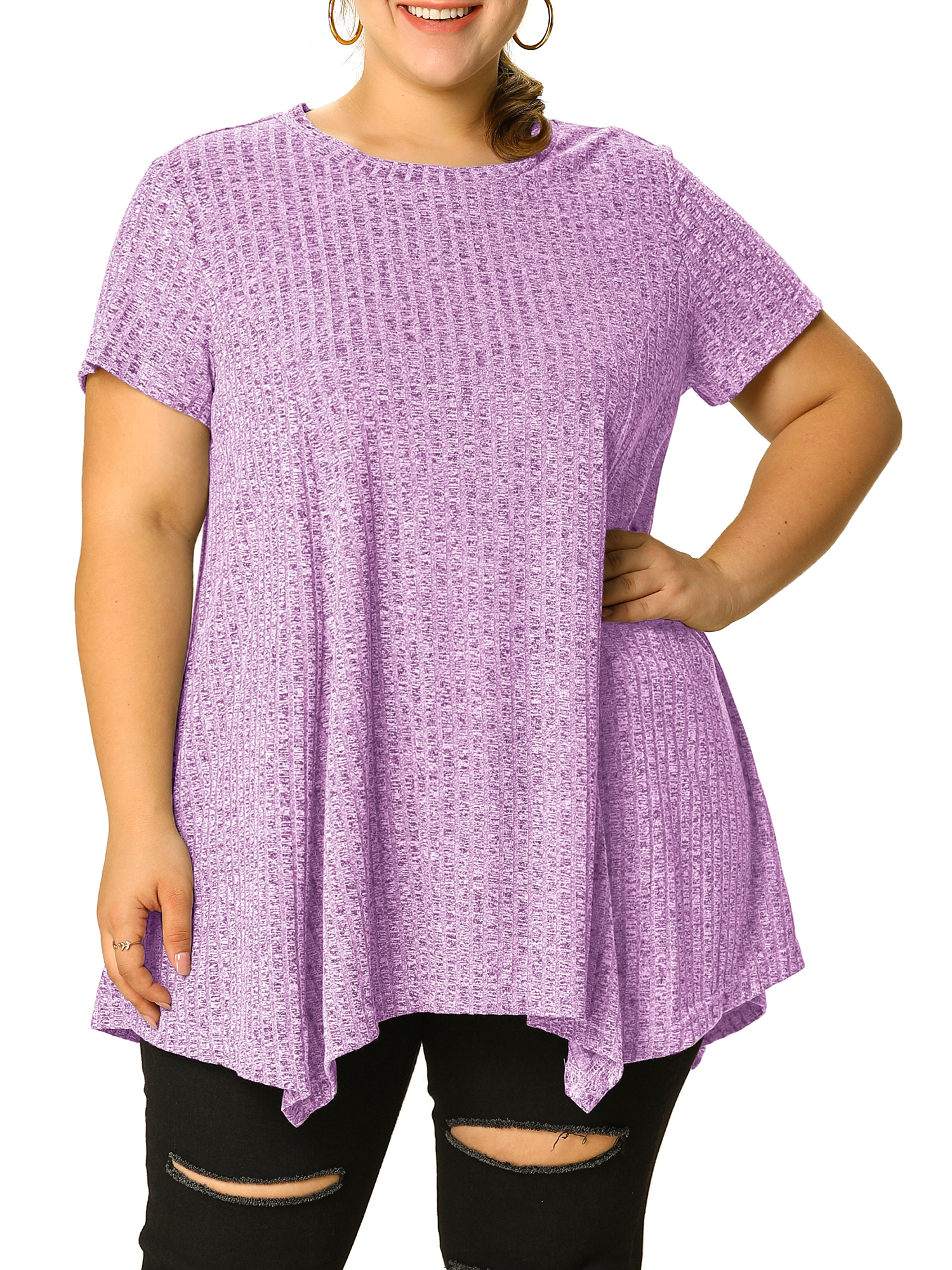 DARING DIVA Women's Plus Crew Neck Flowy Swing Loose Tunic Tops 3X Purple