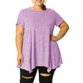 thumbnail image 3 of DARING DIVA Women's Plus Crew Neck Flowy Swing Loose Tunic Tops 1X Purple, 3 of 9