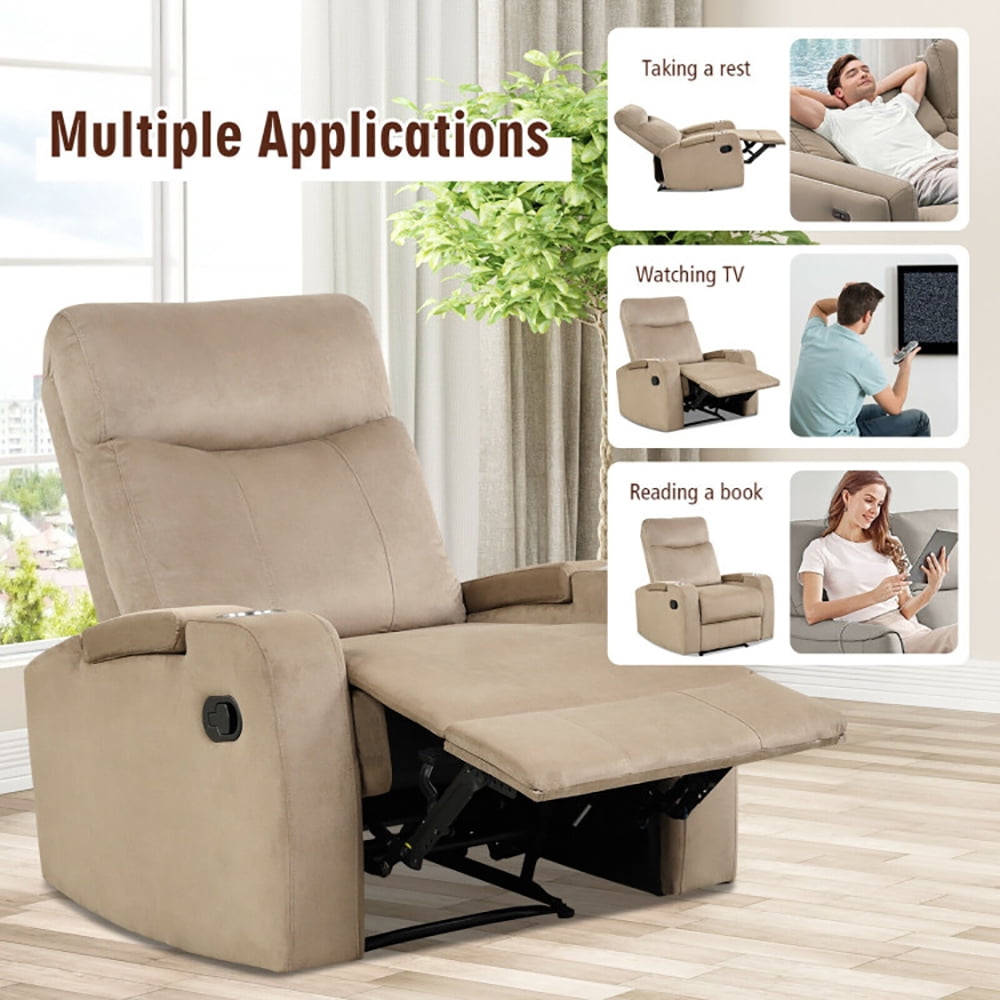 Finihen Recliner Chair, Single Sofa Lounger with Arm Storage and Cup Holder, for Living Room, Bedroom, Brown Finihen Recliner Chair, Single Sofa Lounger with Arm Storage and Cup Holder, for Living Room, Bedroom, Brown