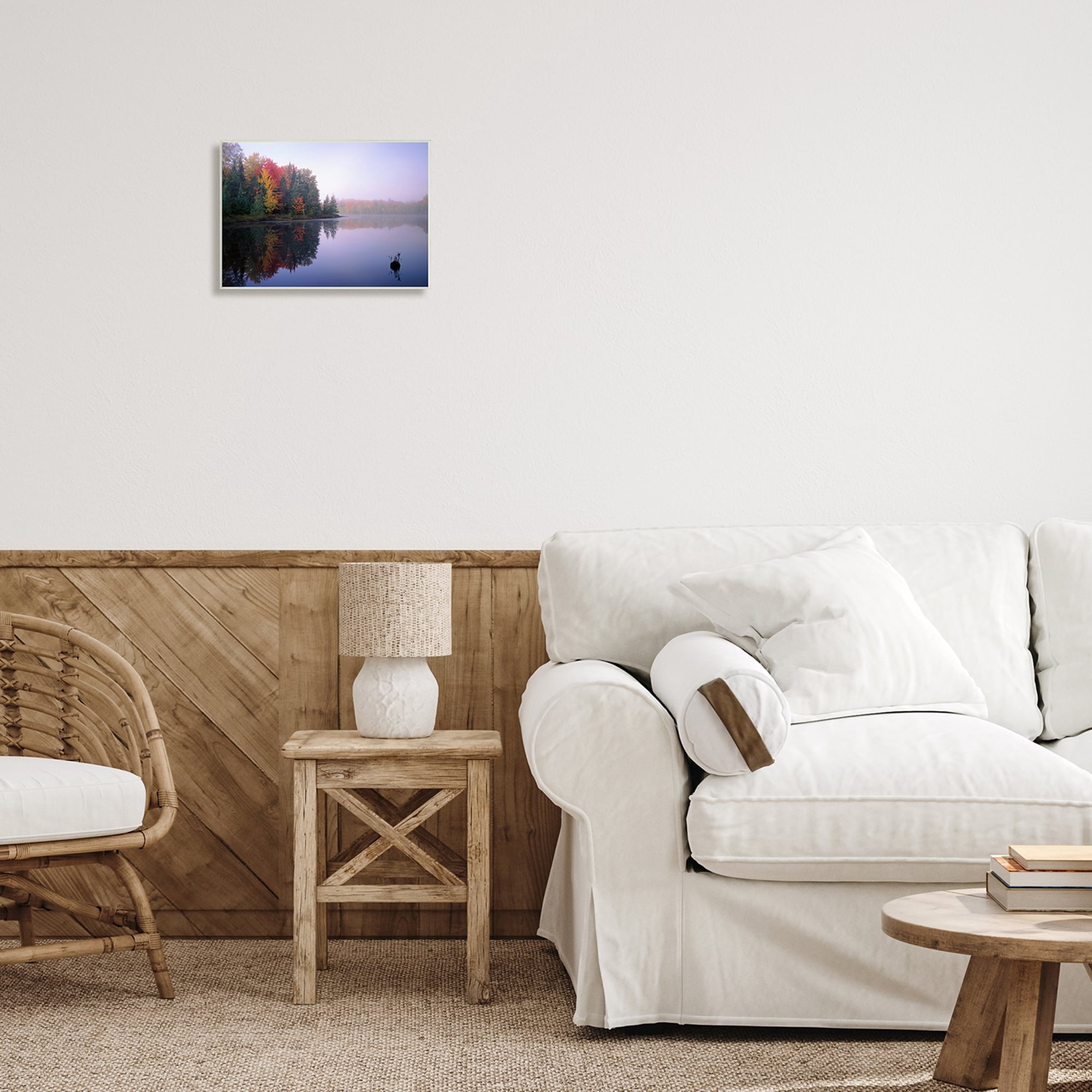 Stupell Industries Quiet Lakeside Red Foliage Trees Water Reflection Wood Wall Art, 15 x 10, Design by Jim Becia