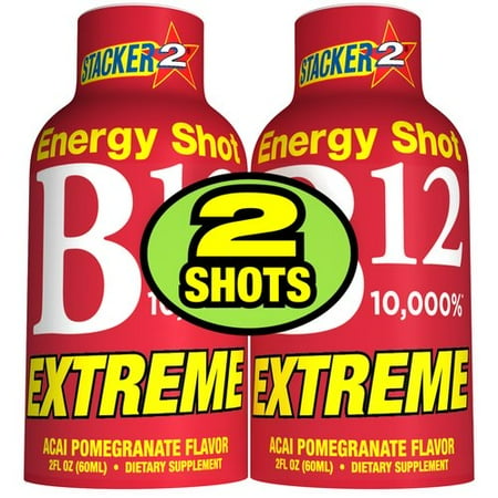 Stacker 2 B12 Extreme Energy Shot Dietary Supplement, 2 fl oz, 2 count ...