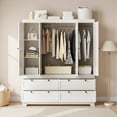 thumbnail image 2 of PARKWELL 4-Door Armoire Wardrobe Closet with 4 Drawers, Clothing Rod and Shelves, Freestanding Clothing Armoires Closet Organizer for Bedroom, White, 2 of 7