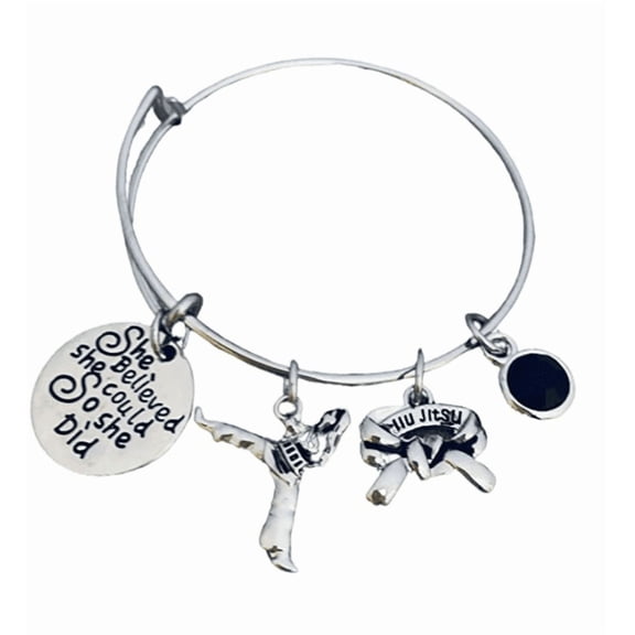 Jiu Jitsu Charm Bracelet - She Believed She Could Martial Arts Black Belt Charm Bracelet, Jiu Jitsu Gift for Women, Teens and Girls