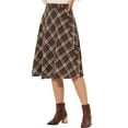 thumbnail image 5 of INSPIRE CHIC Women's Plaid Skirts Belted High Waist A-Line Mid-Length Skirts XL Brown White, 5 of 8