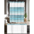 thumbnail image 6 of No Hook Teal Nordic Style Stripes Shower Curtain with Snap in Liner Set, Turquoise Texture Waterproof Fabric Bathroom Curtains with See Through Top Window, Hotel Style Stall 48 x 72 Inch, 6 of 7