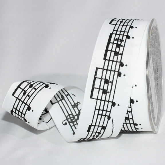 The Ribbon People White Music Note Print Wired Craft Ribbon 1.5" x 44 Yards