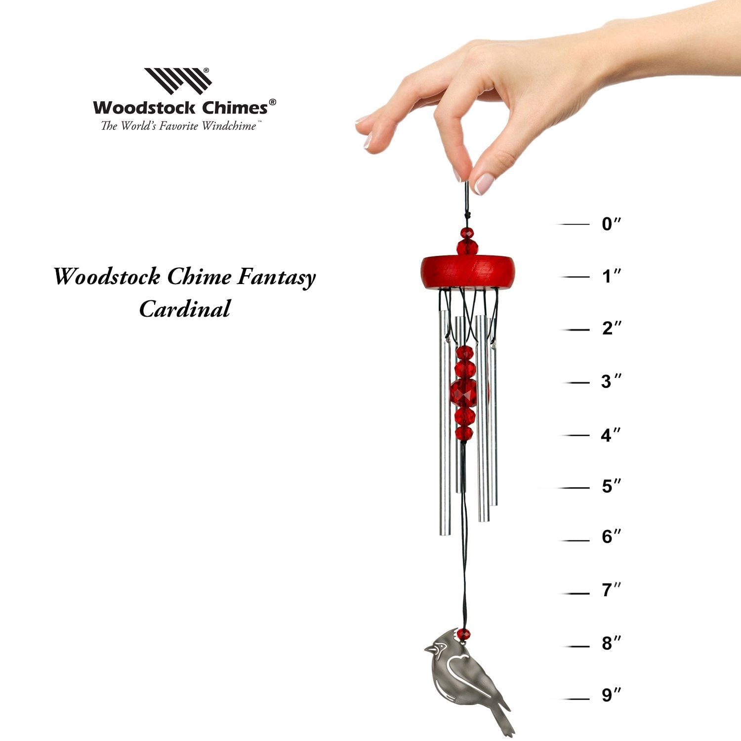 Woodstock Windchimes Chime Fantasy Cardinal, Wind Chimes For Outside, Wind Chimes For Garden, Patio, and Outdoor Décor, 10"L