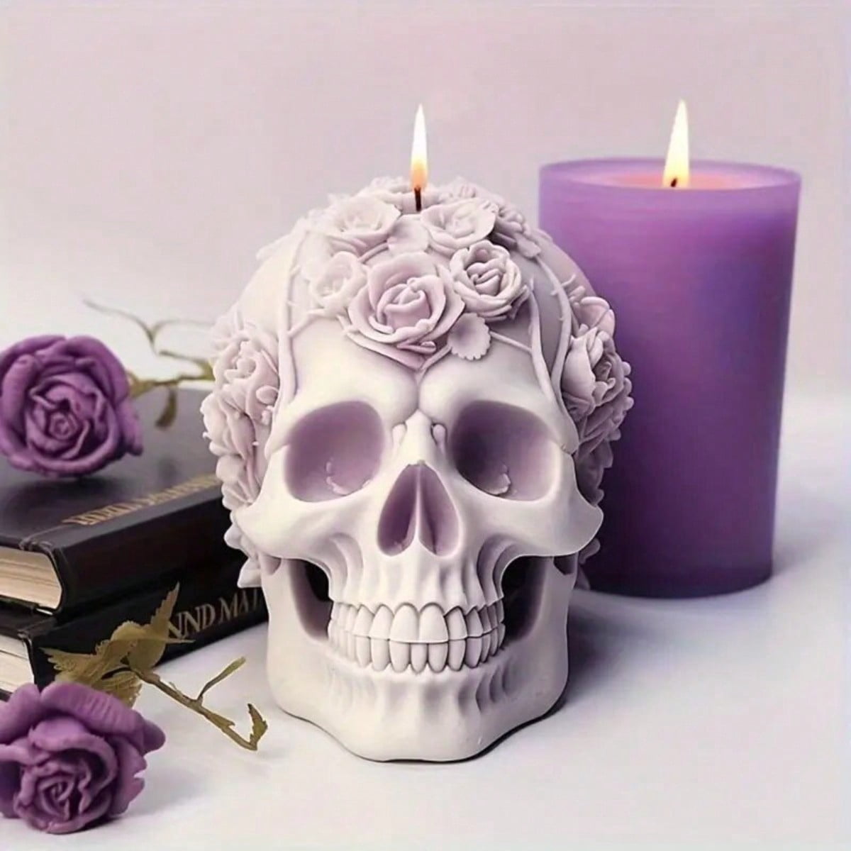 3 Pcs 3D Rose Flower Skull Candle Molds, Flexible Silicone Skull Head Molds, Ghost Mold Candle Making Molds, Reusable Silicone Molds for DIY Candle Wax Resin Soap