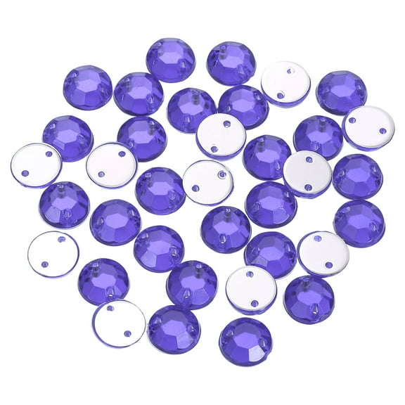 100Pack Flat Back Sew on Rhinestones Beads, 8mm Crystal Round Gems, Purple
