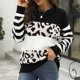 thumbnail image 2 of Gibobby Suéter Divertido de Manga Larga con Cuello Rojoondo de manga larga con cuello Rojoondo para mujer, suéter de punto con estampado de leopardo a la moda (Multicolor, M), 2 of 3