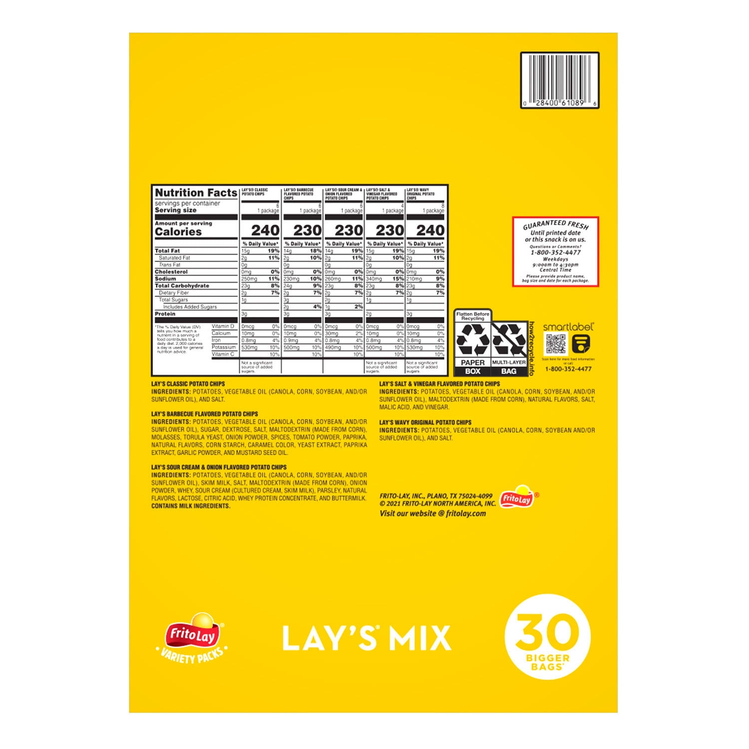 Lay's Mix Potato Chips Variety 1 1/2 Oz 30 Count