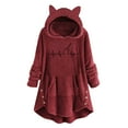 thumbnail image 2 of IROINNID Women's Casual Mid-Long Graphic Prints Hoodie Overcoat Long Sleeve Hoodie Warm Outwear, Wine, 2 of 4