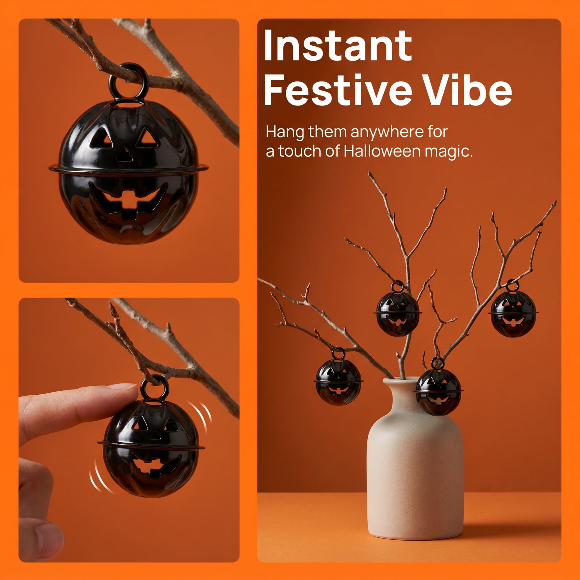 Unique Bargains 10Pcs Pumpkin Halloween Craft Round Bells Black 1.2" x 1.2" x 1.2"