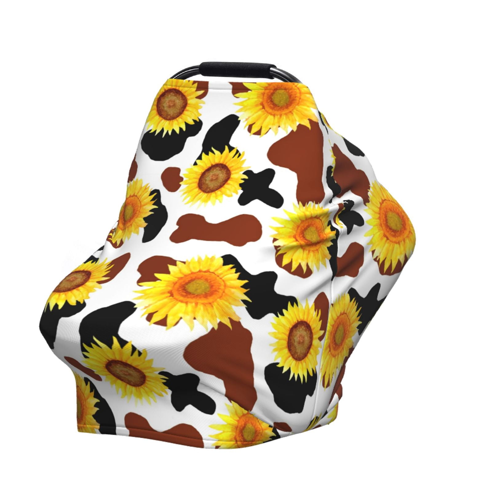 Fotbe Cow Print Sunflower Pattern Car Seat Covers for Babies, Nursing Breastfeeding Cover Infant Carseat Canopy, Soft Stretchy Carrier Cover