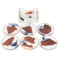 thumbnail image 1 of ZOUSSIQI 6Pcs Drink Coasters Rack Set Heat Insulation Pine Wood Resin Cup Pad Tabletop Protection(Round Coaster Rack ) JU316-5540, 1 of 13