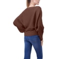 thumbnail image 5 of Women'S Solid Color Oversized Batwing Sleeve Boat Neck Long Sleeve Knit Sweater Loose Pullover Brown One size, 5 of 6