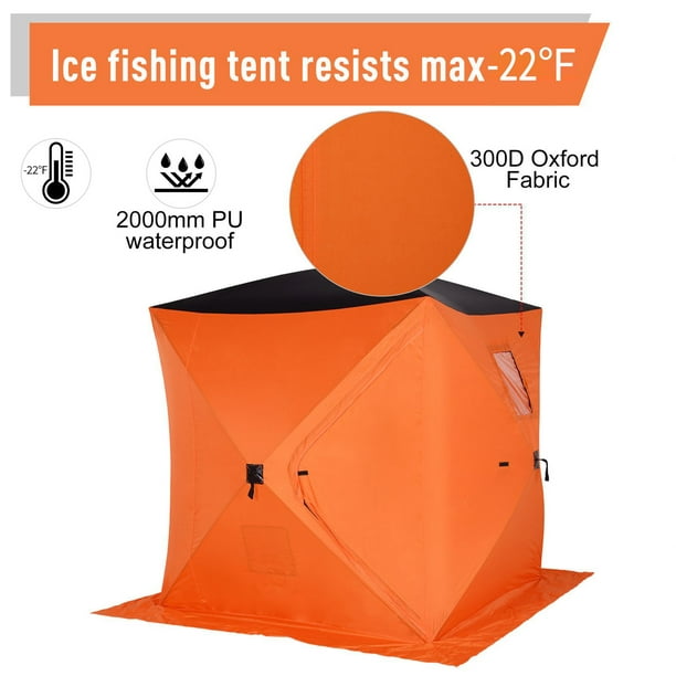 Outsunny 2-4 Person Pop-up Ice Fishing Tent Portable Ice Fishing Shelter  with Ventilation Windows and Carrying Bag Hub Fish Shelter, Orange
