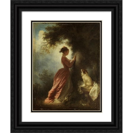Jean-Honoré Fragonard 19x24 Black Ornate Framed Double Matted Museum Art Print Titled: The Love Figure (The Souvenir) (C.1775 - C.1780)