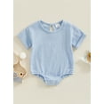 thumbnail image 2 of Bslissey 3M 6M 12M 18M Baby Girls Boys Bubble Romper Rolled Up Short Sleeve Solid Color Jumpsuit Newborn Infant Casual Crew Neck T-shirt Bodysuit Summer Clothes, 2 of 7