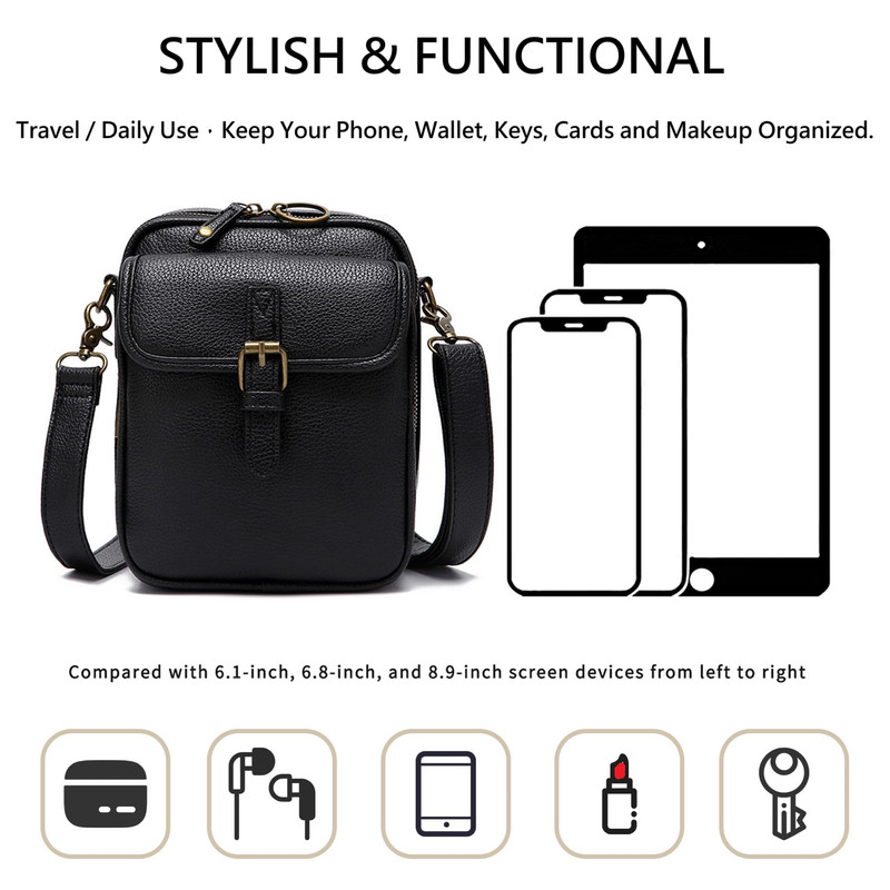 AOUNQ Small Messenger Bag Vegan Leather Crossbody Bag for Women Men, Vintage Cross Body Shoulder Purse with Card Slots