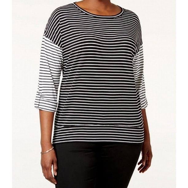 Calvin Klein Calvin Klein NEW Black Womens Size 3X Plus Striped Performance Knit Top Walmart