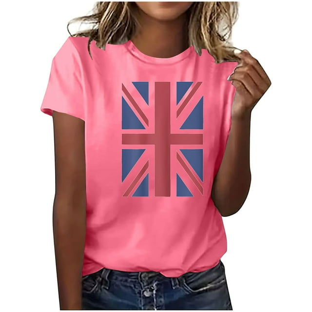 Pisexur Hauts pour Femmes, Hauts d'Été pour Femmes, Hauts pour Dames, Nouveau Pull à Manches Courtes Col Rond Décontracté Imprimé Rose, 2TG