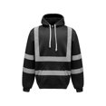 thumbnail image 1 of Men's Solid Color Reflective Hooded Sweatshirt Long Sleeve Sweater Top Loose Road Work High Visibility Pullover (Black,2XL), 1 of 6