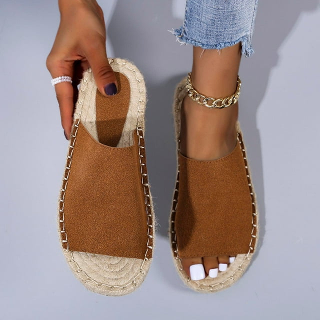 Pantuflas inferiores de cuerda de cáñamo tejidas a mano con fondo plano de pescador cosidas informales de verano para mujer Wmkox8yii ytu9553