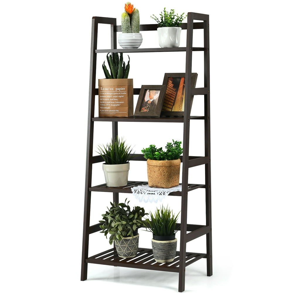 Costway 4Tier Bamboo Ladder Shelf Plant Display Stand Rack Bookshelf