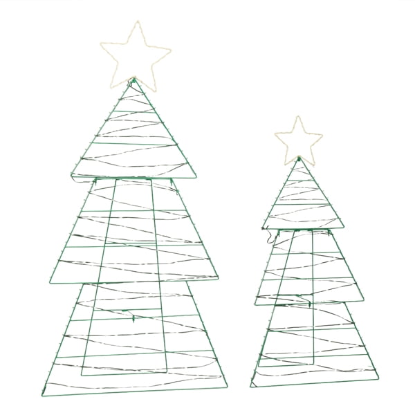 2-Pack Lighted Christmas Trees, 150 Warm White LEDs, Metal Wire Frame with Star Topper, for Indoor, Outdoor Porch, Garden Decor
