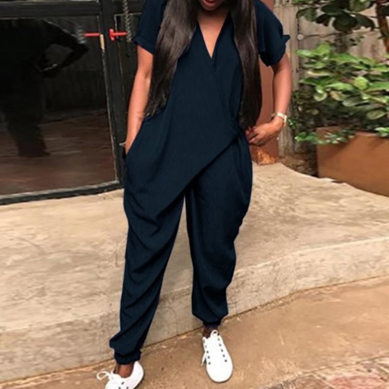 tie neck short sleeve black jumpsuit
