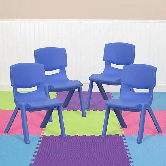 4 Pack Blue Plastic Stackable School Chair with 10.5" H Seat, Preschool Chair