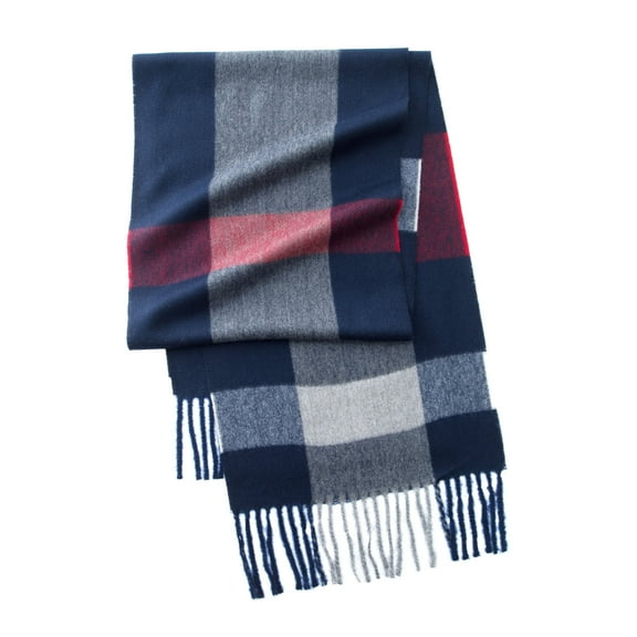 Calvin & Olivia Ultra-Soft Comfort Feel Unisex Winter Solid Plain Scarves Wool Feel Classic Super Soft Luxurious Scarf Navy Blue Gray Tartan
