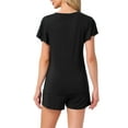 thumbnail image 3 of INSPIRE CHIC Women's Lounge Set Soild Sleepwear Short Sleeve Top and Shorts Pajama Set with Pockets S Black, 3 of 6