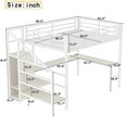 thumbnail image 3 of JERFIT Queen Loft Bed with L-shaped Desk, USB, Wardrobe, LED, White Wood, 3 of 10