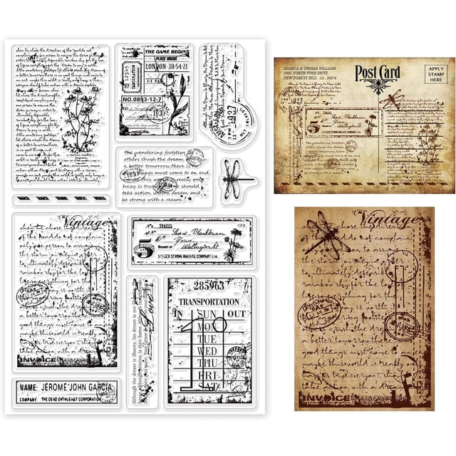 Sellos transparentes de caligrafía vintage para decoración de álbumes de recortes DIY, sellos de silicona con diseño de margarita y libélula vintage, ideales para regalos y saludos.